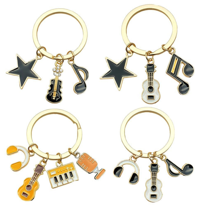Wholesale oil dripping music guitar keyboard headset microphone star keychain key ring
