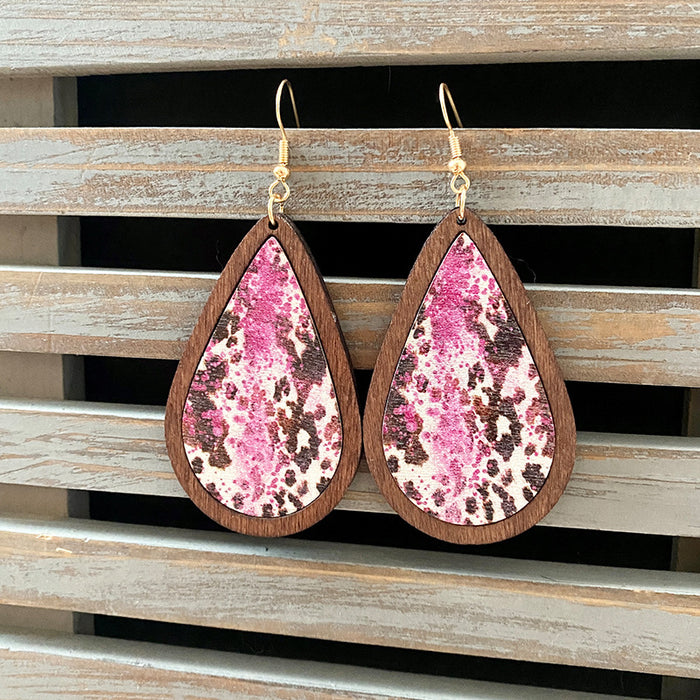 Wholesale Western Retro Wooden Earrings Aztec Water Drop Pattern Atmospheric