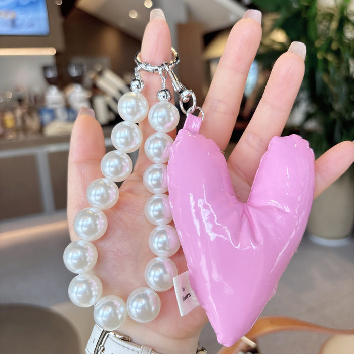 Wholesale Fashion Leather Love Pearl DIY Keychain Phone Short Hanging Chain Bag Hanging Decoration