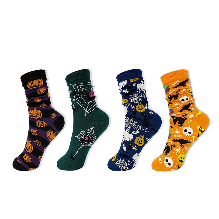 Wholesale  Skull Pumpkin Cartoon Print Casual Socks for Men and Women Sweat-Absorbent Autumn and Winter Mid-Tube Socks