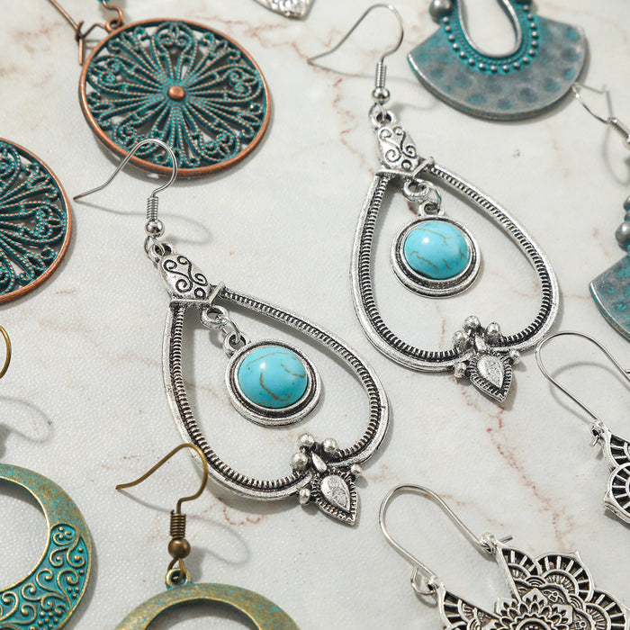 Wholesale Bohemian turquoise earrings with retro and nostalgic style earrings set