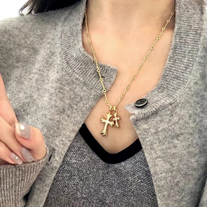 Wholesale Gold Plated Necklace Diamond Cross Pendant Necklaces JDC-NE-Hanyi001