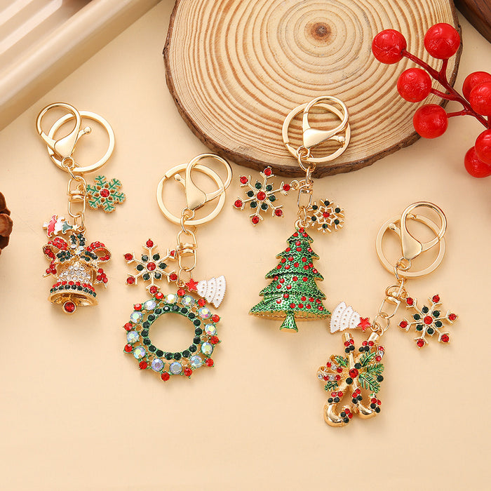 Wholesale Christmas Tree Rhinestone Keychain Zinc Alloy Bell Pendant Business Gift MOQ≥2