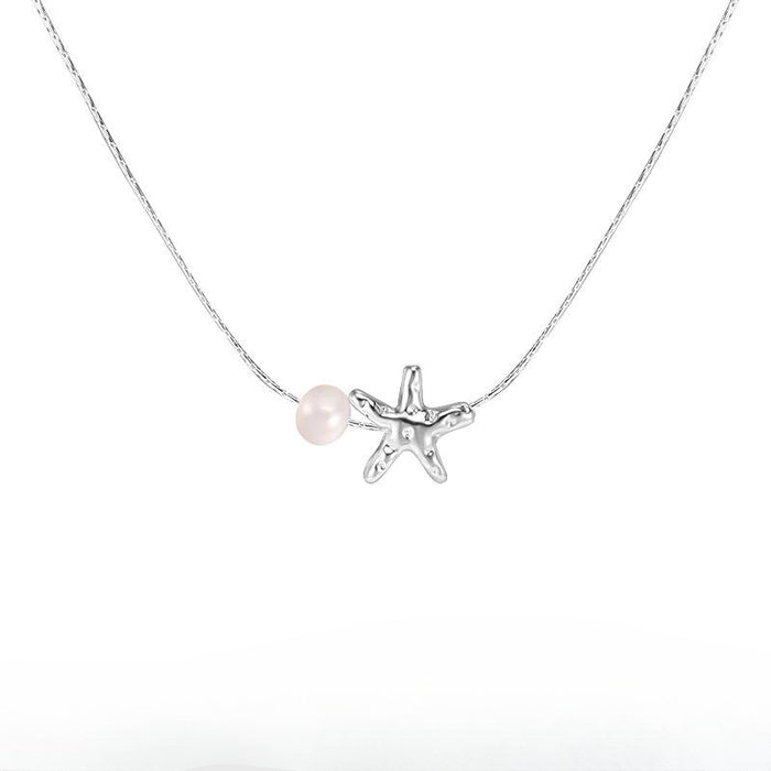 Wholesale New starfish pearl pentagram necklace, light luxury, niche design, versatile collarbone chain, neck chain