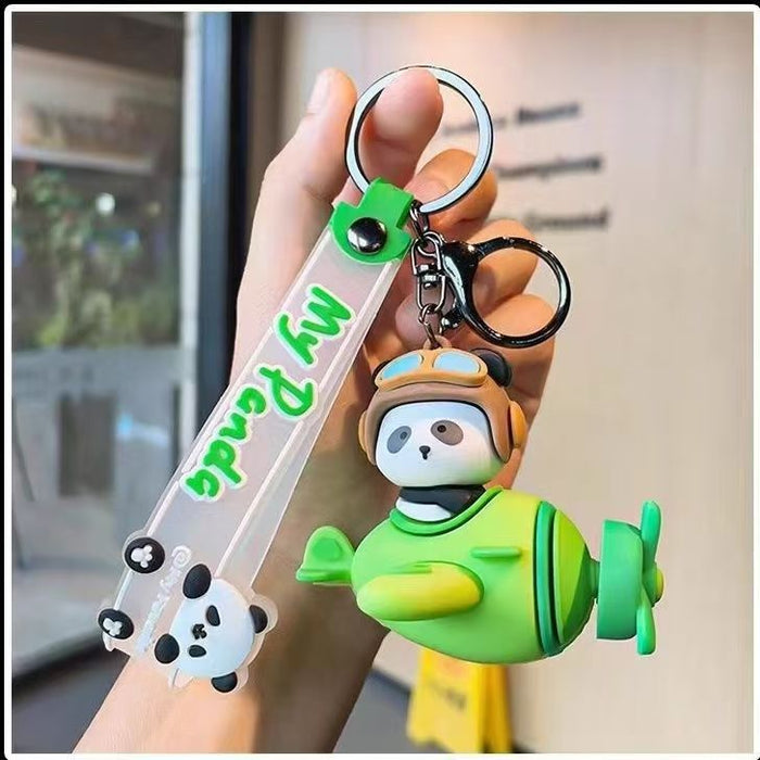 Wholesale Creative Cute Fortune Swivel Panda Keychain Cartoon Couple Car Schoolbag Keychain Gift Silicone