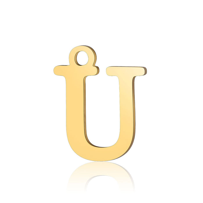 Wholesale 5 Pcs Titanium Steel Letter 26 Gold Capital English Letter Pendants JDC-PT-QZ001