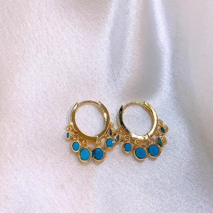 Wholesale Genuine gold electroplated artificial stone blue inlaid diamond tassel earrings with personalized earrings, simple, fashionable and versatile commuting earrings