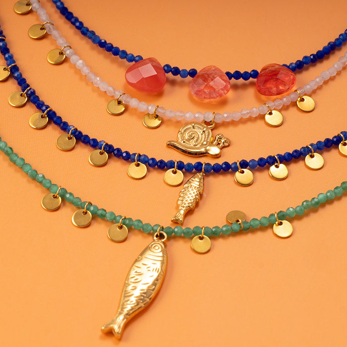 Wholesale Fashionable and personalized natural stone necklace paired with stainless steel pendant, exquisitely handmade necklace