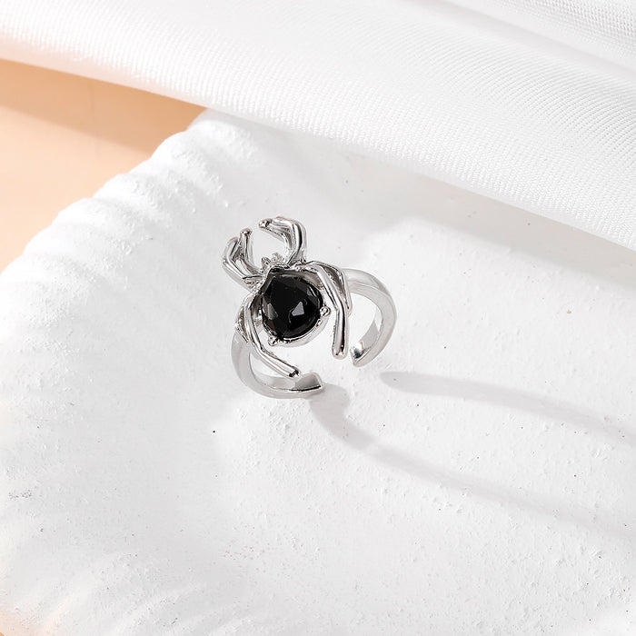 Wholesale Diamond inlaid spider ring, niche design, open mouth personalized ring