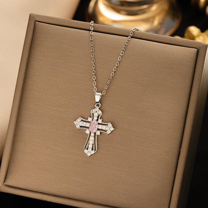 Wholesale Titanium Steel Cross Pendant Necklace Gold Color Zirconium Fashion Accessory MOQ≥2