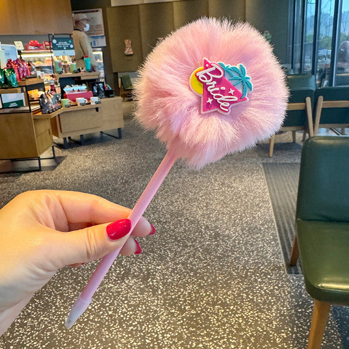 Wholesale Sweet  heart Plush ball ballpoint pen  dopamine color signature pen