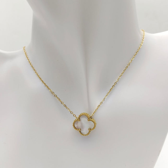 Wholesale 2pcs Titanium Steel Golden Four Leaf Clover Necklace JDC-NE-XinLong017