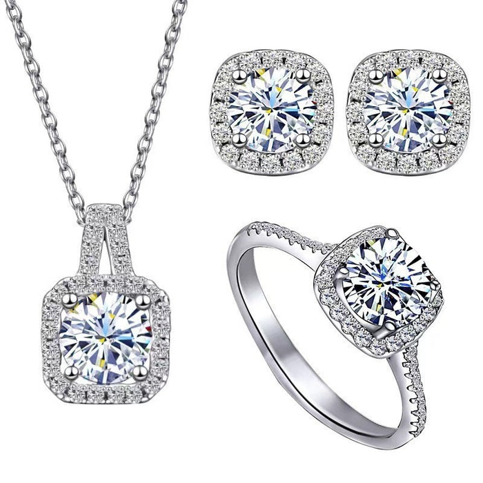 Wholesale Three piece zircon set earrings ring necklace women's pendant collarbone chain