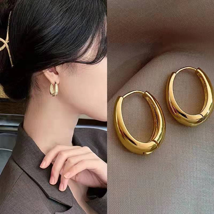 Wholesale Elegant smooth metal ear buckle, geometric elliptical ear ring, retro style earrings