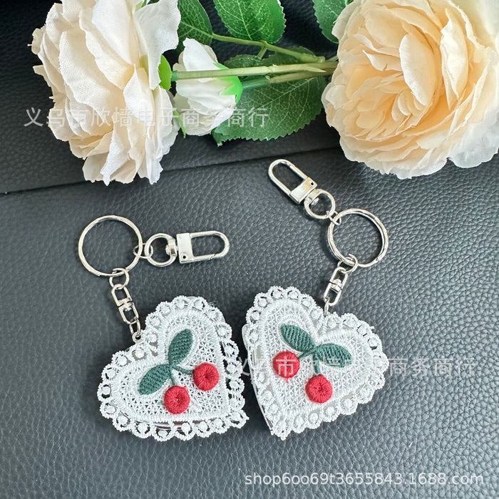 Wholesale Vintage lace heart cherry mirror keychain
