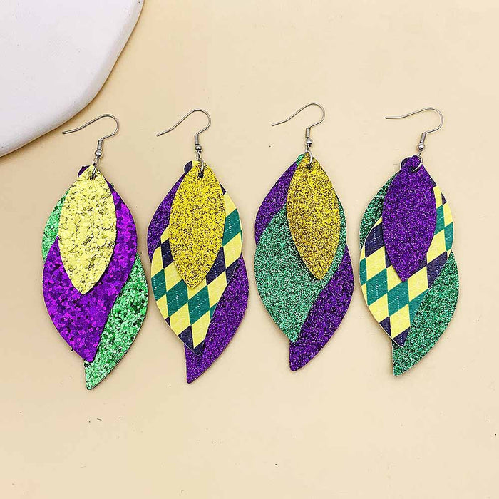 Wholesale European and American Carnival Three-layer Leather Earrings with Shiny Leaf Shaped Earrings Bohemian Carnival Earrings JDC-ES-YaChen007