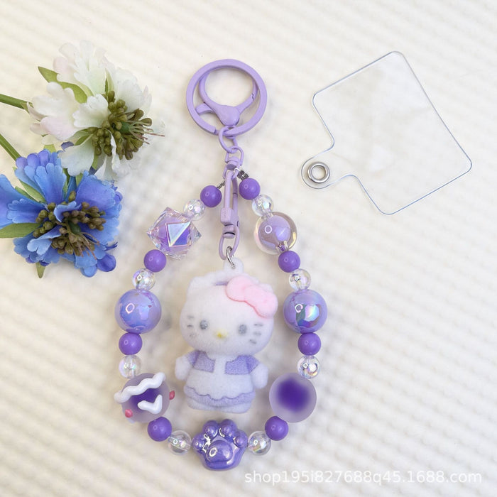 Wholesale Flocked kitten fun girly colorful beaded mobile phone chain keychain bag doll pendant accessories