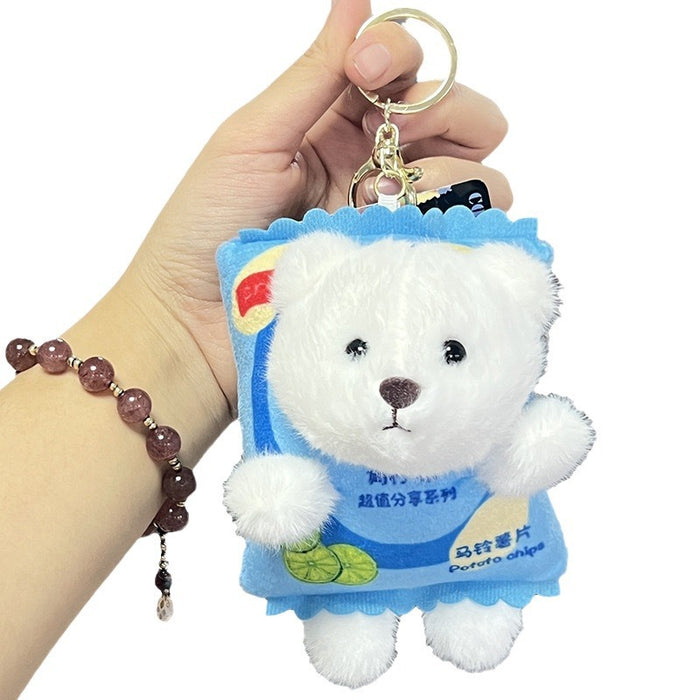 Wholesale Cartoon plush potato chips bear doll creative couple anti-lost keychain cute bag pendant online celebrity gift