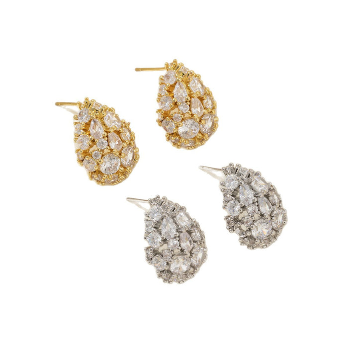 Wholesale High end earrings with full diamond and zircon inlay, silver needles, niche design, hollowed out earrings accessories