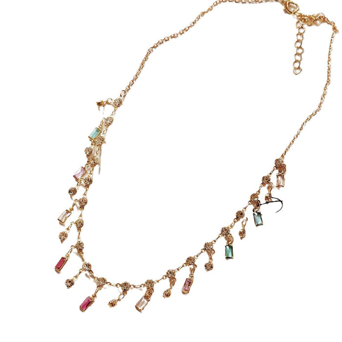 Wholesale Summer fashion, light luxury, niche design, high-end color tassel zircon collarbone necklace accessories