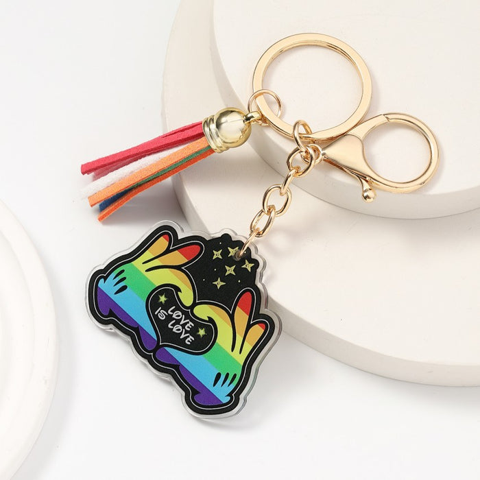 Wholesale Acrylic Color Mouth English Letters LOVE IS LOVE Rainbow Tassel Keychain JDC-KC-RongRui034