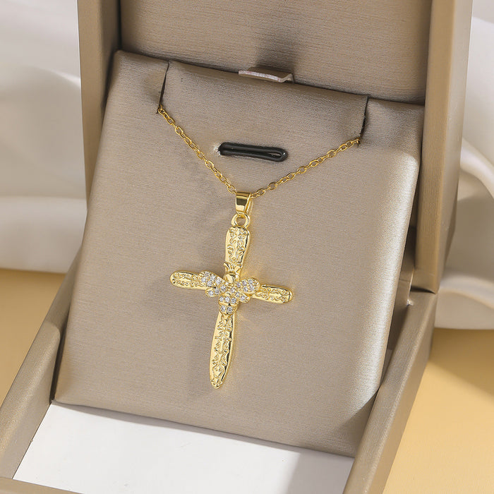 Wholesale Fashion colored zircon cross necklace, niche design accessory, collarbone chain
