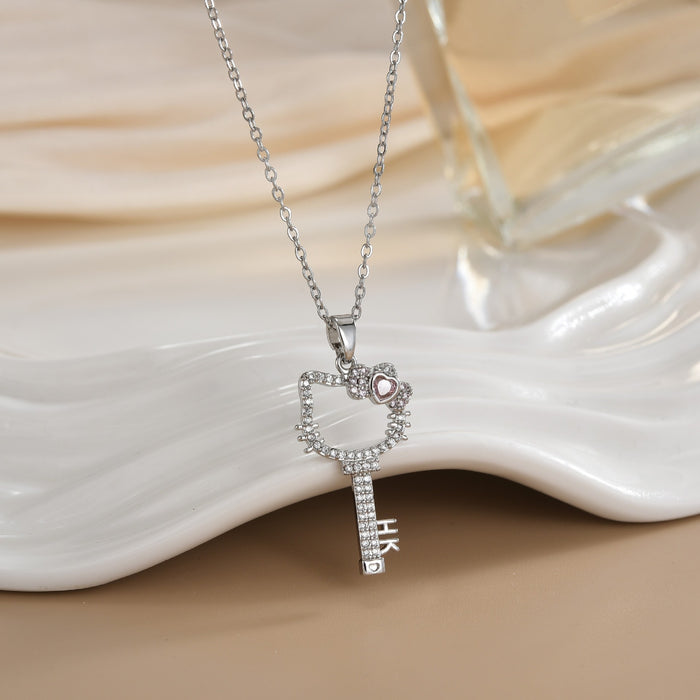 Wholesale Cat pendant micro-painted zircon copper gold-plated clavicle necklace