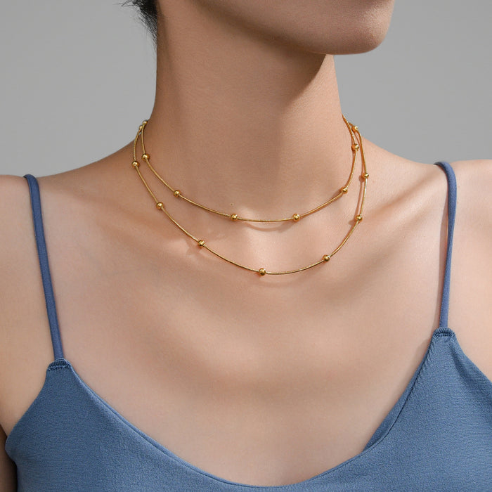Wholesale 2pcs Stacked necklaces,  plain chain,  snake bone,  titanium steel chain