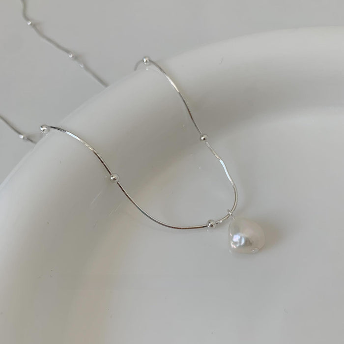 Wholesale Simple plain silver pearl necklace, silver summer versatile temperament collarbone chain
