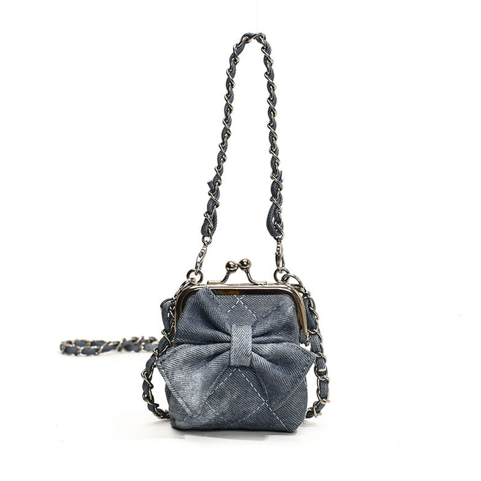 Wholesale Single shoulder bag fashion diamond grid solid color bow crossbody bag new chain