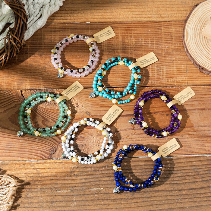 Wholesale Bohemian Heart Stone Bracelet Minority Ethnic Style Multi-layer Stacked Crystal Bracelet