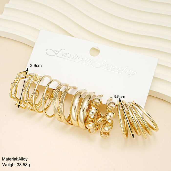 Wholesale Three-tube Chain Gold Alloy Earrings for Women 6-piece Set JDC-ES-HZS004