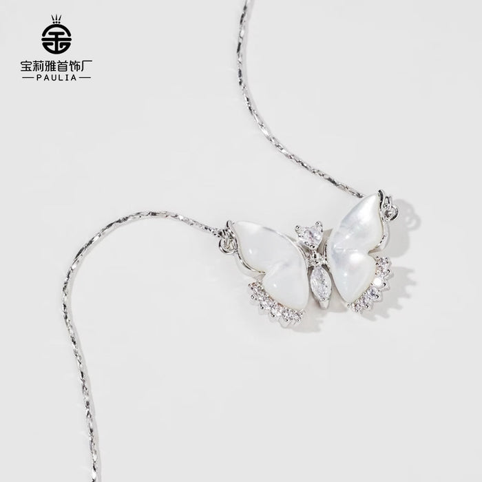 Wholesale Minimally luxurious diamond inlaid butterfly necklace with a high-end feel, light luxury collarbone chain, new style