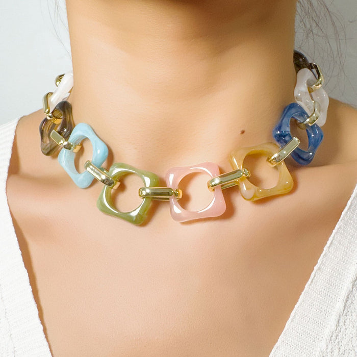Wholesale Acrylic Bohemian Rainbow Beaded Chain Necklace Jewelry Accessory MOQ≥10