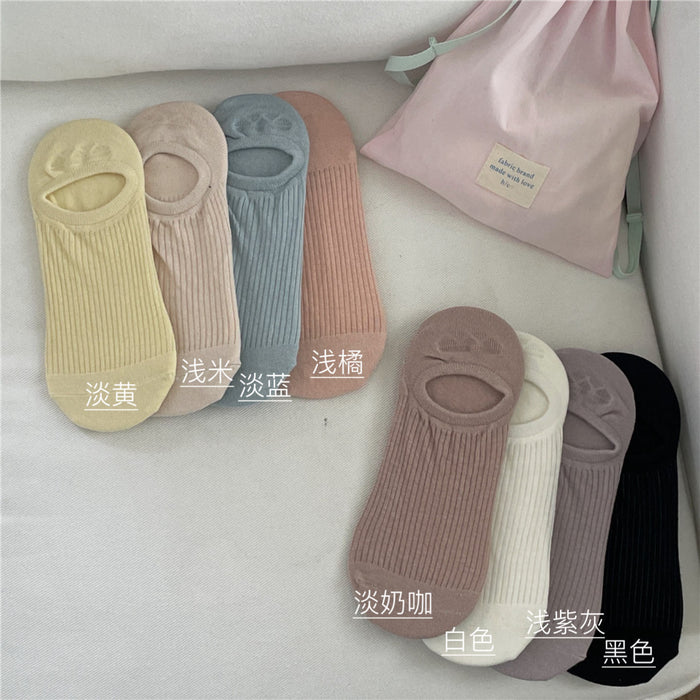 Wholesale Solid color boneless boat socks, combed cotton, sweat absorbing, breathable, invisible socks, no drop heel socks