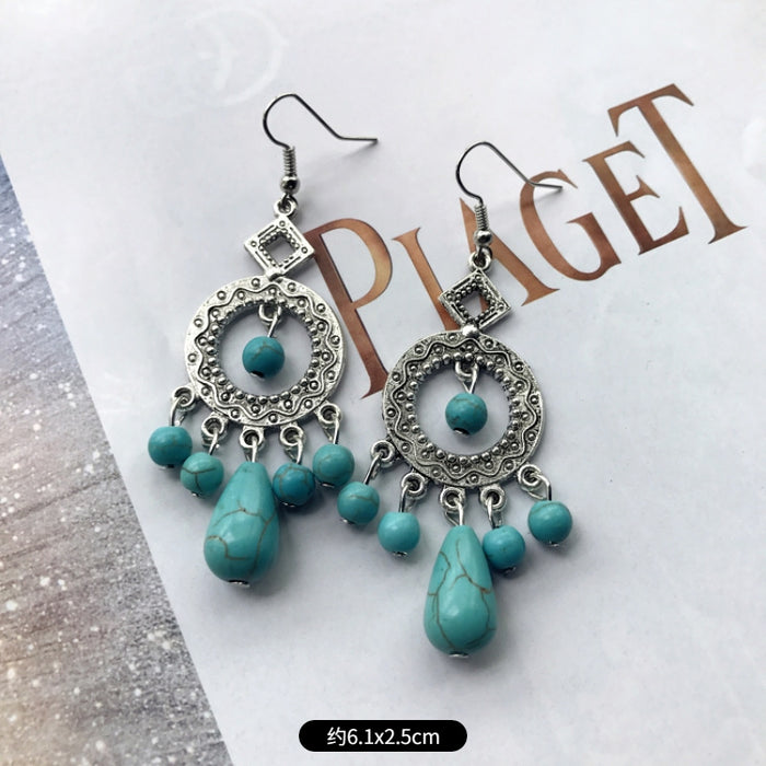 Wholesale Alloy Vintage Turquoise Ethnic Style Earrings JDC-ES-Luox009