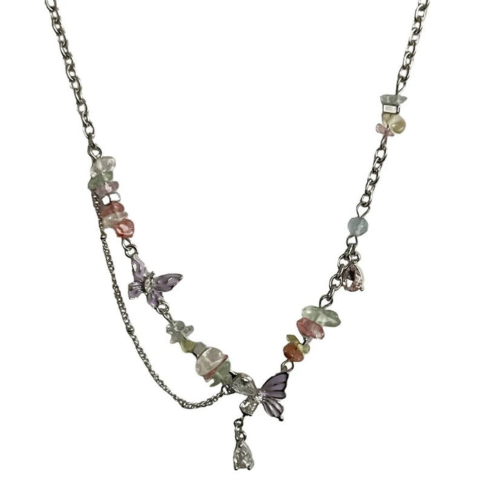 Wholesale Chic Colorful Glazed Butterfly Necklace Alloy Jewelry Accessory