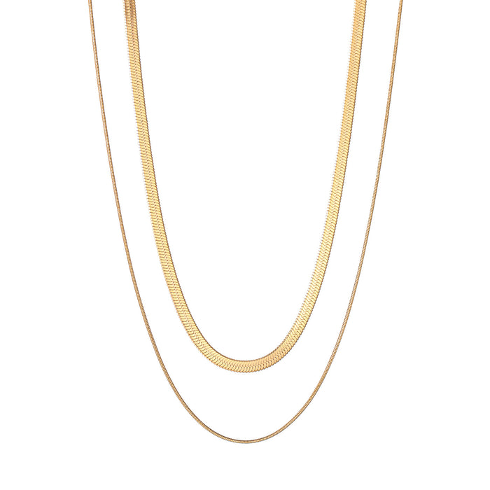 Wholesale 2pcs Stacked necklaces,  plain chain,  snake bone,  titanium steel chain
