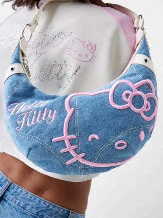 Wholesale Cute Cartoon Denim Embroidered Horn Shoulder Bags
