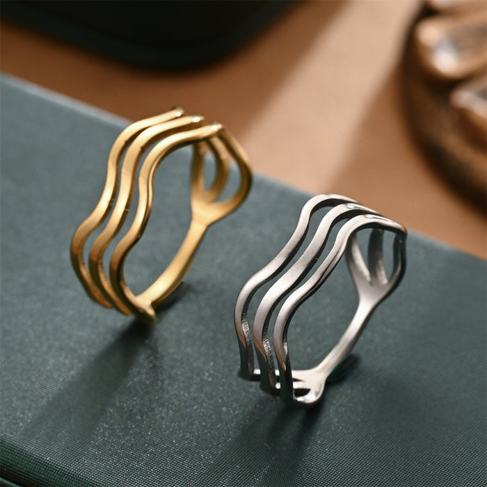 Wholesale Stainless steel wavy line ring, women's gold-plated titanium steel couple ring, does not fade