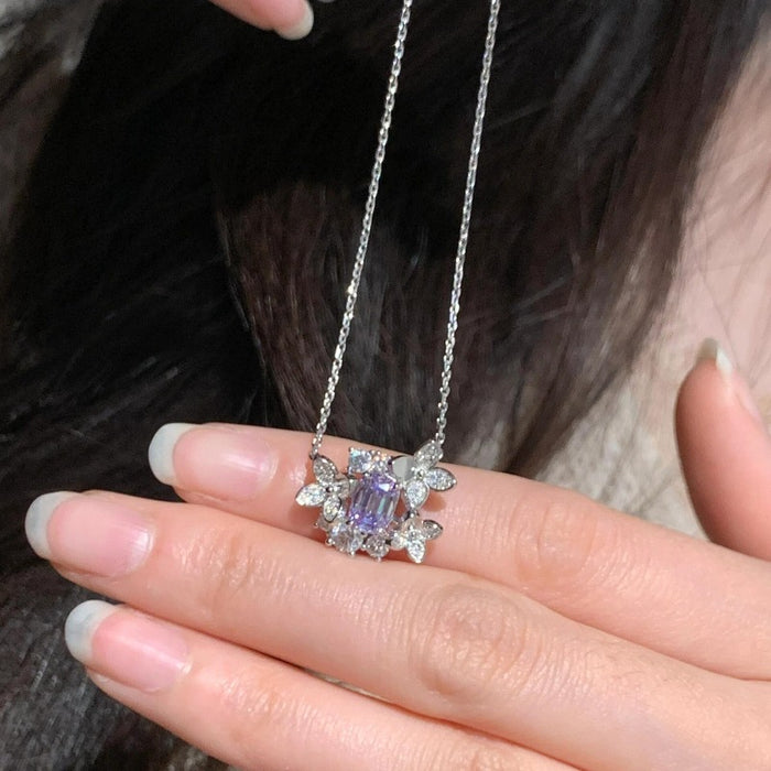 Wholesale Light luxury high-end purple diamond necklace with full diamond inlay, niche unique design, versatile temperament, collarbone chain