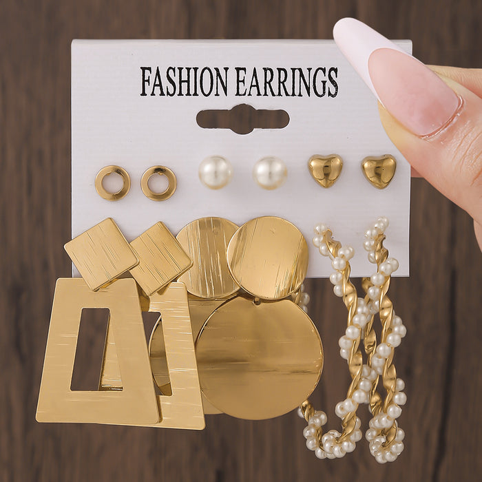 Wholesale Exaggerated circular hollow earrings set for women's geometric circular earrings, fashionable long earrings