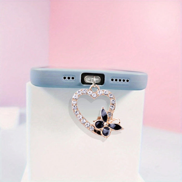 Wholesale Alloy diamond-encrusted heart and butterfly pendant for Mobile Phone Stands