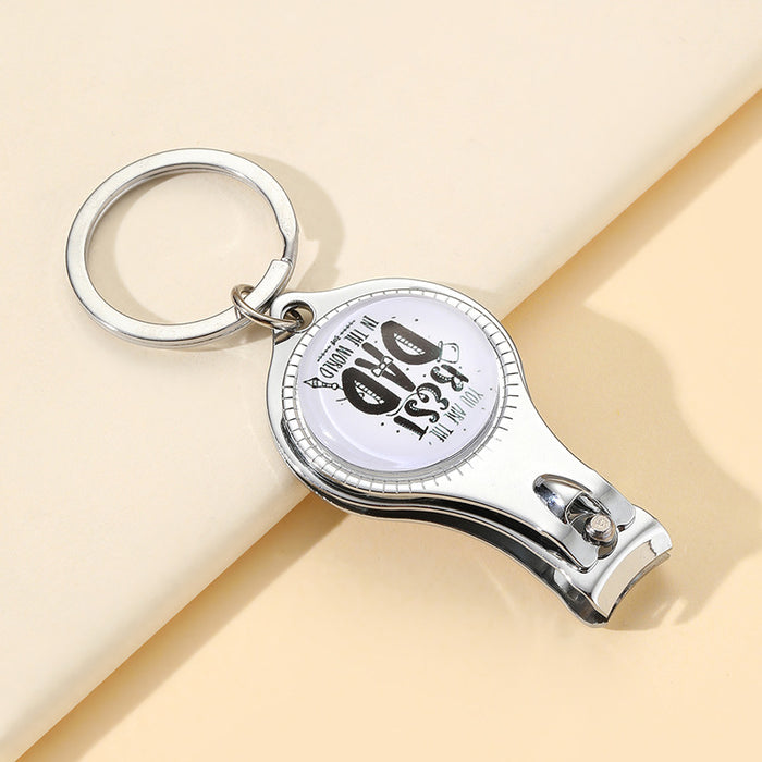 Wholesale Father's Day Time Gemstone Nail Clipper Beer Bottle Opener Stainless Steel Keychain JDC-KC-HuiWen022