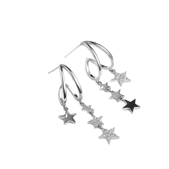 Wholesale Exquisite tassel studded diamond pentagram asymmetrical earrings, light luxury niche design, versatile earrings