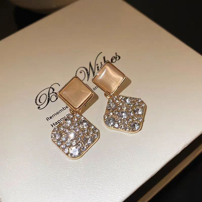 Wholesale New full diamond square earrings, simple and versatile, light luxury style earrings, niche earrings