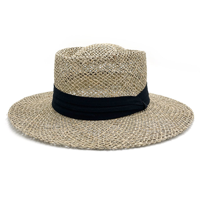 Wholesale Straw Hat for Women Hollow Flat-Top Hat, British Style Sun Protection Straw Hat