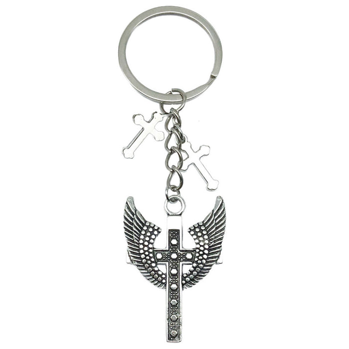 Wholesale Antique Silver Wings Cross Alloy Keychain JDC-KC-LuNeng003