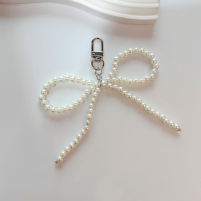 Wholesale Bow Pearl Silver Love Pendant Car Keychain Headset Pendant Accessories