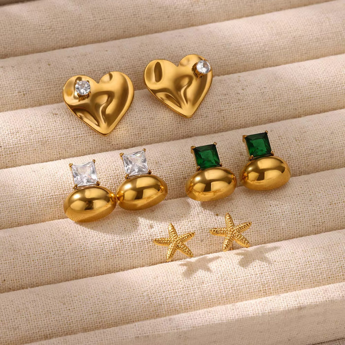 Wholesale Metallic Concave-convex Surface Heart-shaped Inlaid ZirconEarrings
